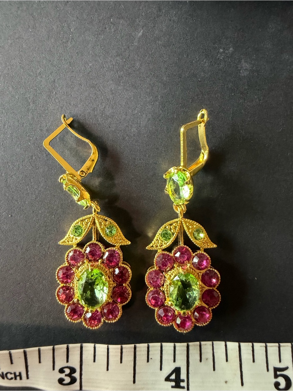 Gold-Tone Pink and Green Gem Drop Earrings - Women Jewelry